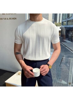 Cool Tarz Cool Style White Men's Round Neck Knitted T-Shirt 