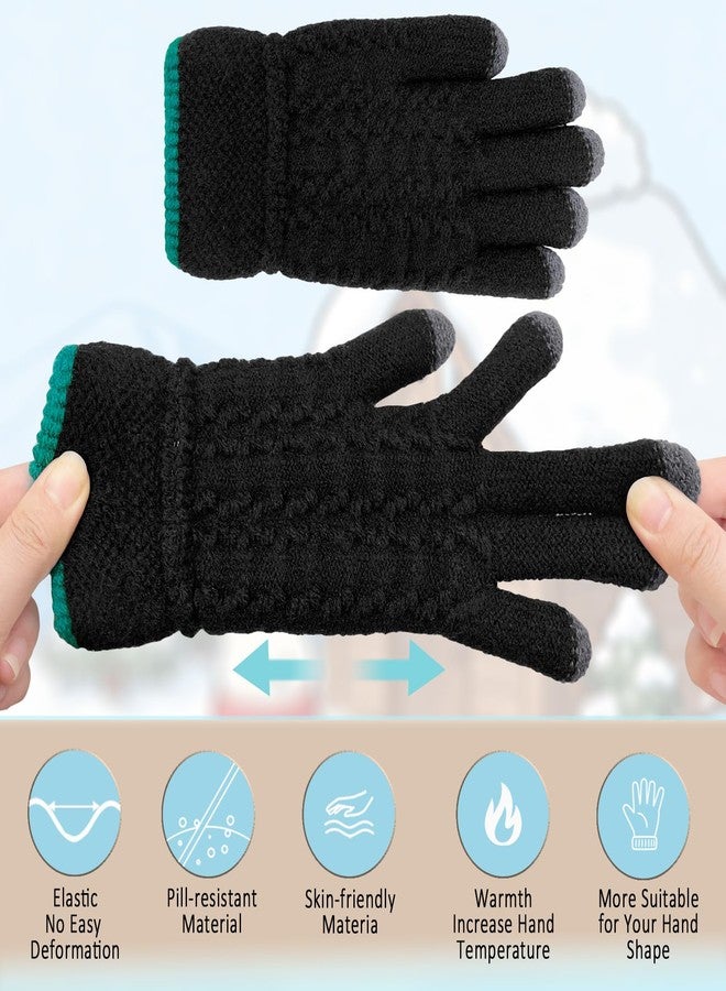 HOPSOOKEN Kids Winter Gloves for Boys Girls Children Fleece Knitted Warm Gloves Thermal Snow Mittens for Cold Weather(Black) - Image 5