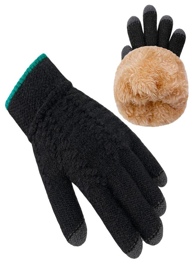 HOPSOOKEN Kids Winter Gloves for Boys Girls Children Fleece Knitted Warm Gloves Thermal Snow Mittens for Cold Weather(Black) - Image 1