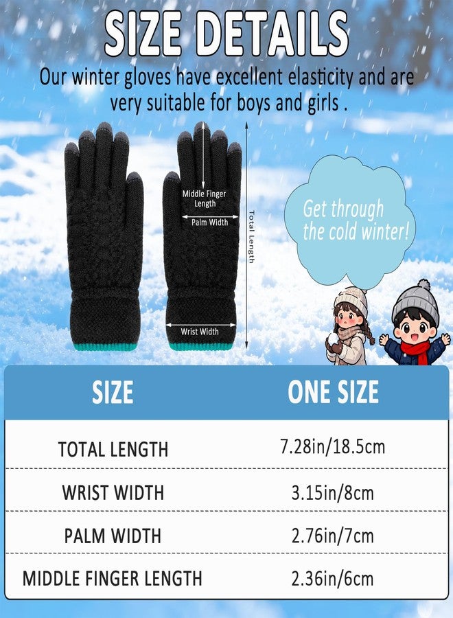 HOPSOOKEN Kids Winter Gloves for Boys Girls Children Fleece Knitted Warm Gloves Thermal Snow Mittens for Cold Weather(Black) - Image 2