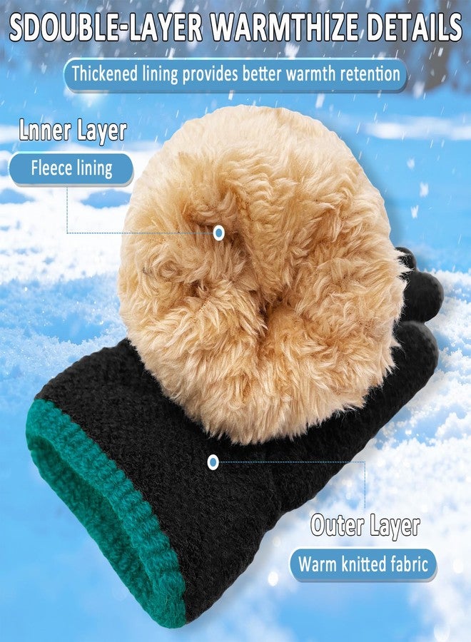 HOPSOOKEN Kids Winter Gloves for Boys Girls Children Fleece Knitted Warm Gloves Thermal Snow Mittens for Cold Weather(Black) - Image 3