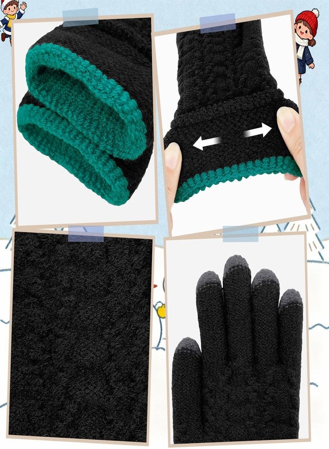 HOPSOOKEN Kids Winter Gloves for Boys Girls Children Fleece Knitted Warm Gloves Thermal Snow Mittens for Cold Weather(Black) - Image 4