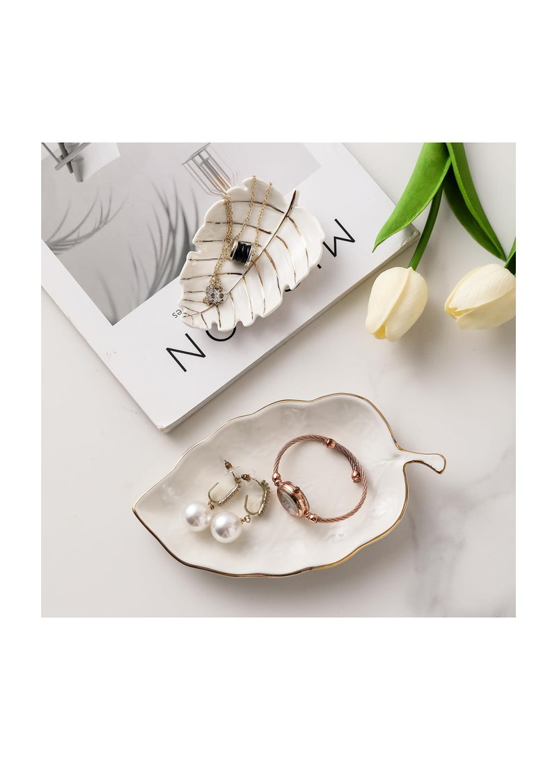 Excefore Leaf-Shaped Ceramic Jewelry Dish Set for Rings, Necklaces, Bracelets, Unique Gift for Loved Ones - Image 3