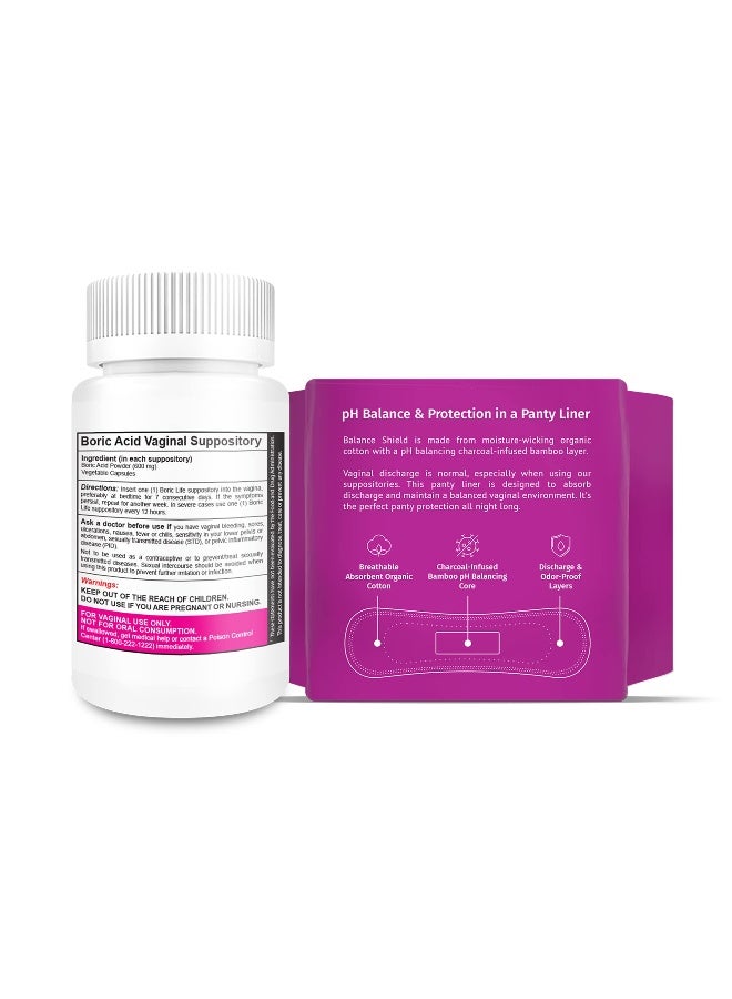 NutraBlast Boric Acid Vaginal Suppositories 600mg 30 Count Bundle with Balance Shield Panty Liners 180mm 20Pack Discharge OdorProof Layers CharcoalInfused Bamboo Balancing Core - Image 2