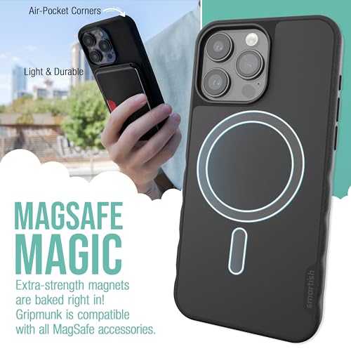Smartish® iPhone 15 Pro Max Magnetic Case - Gripmunk Compatible with MagSafe [Lightweight + Protective] Slim/Thin Grip Cover with Microfiber Lining for Apple iPhone 15 Pro Max - Black Tie Affair - Image 2
