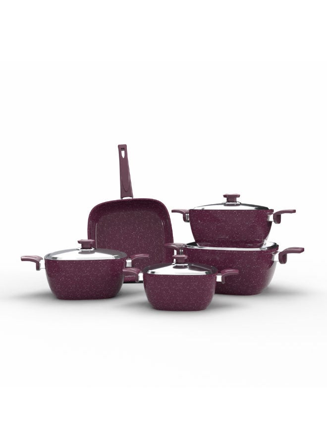 Top Chef Granite Set Of 9 Squares (Pot 28/24/20/18/Frying Pan 26) Burgandy