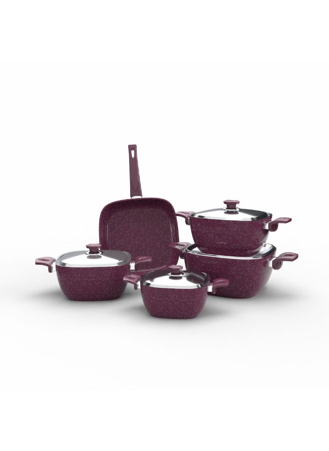 Top Chef Granite Set Of 9 Squares (Pot 28/24/20/18/Frying Pan 26) Burgandy