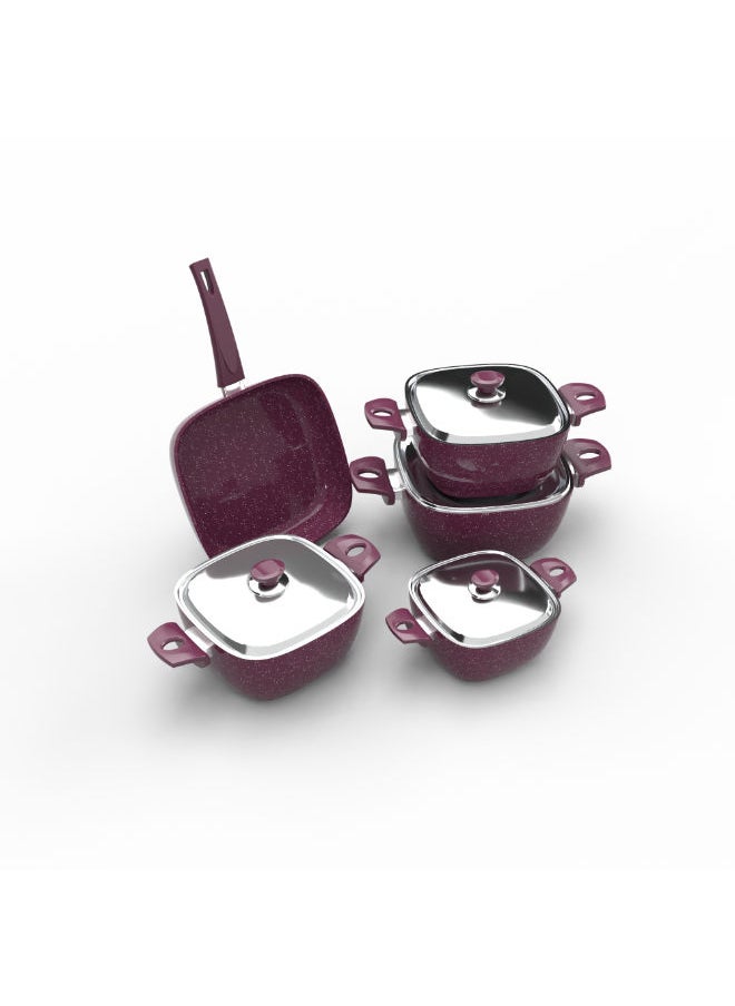 Top Chef Granite Set Of 9 Squares (Pot 28/24/20/18/Frying Pan 26) Burgandy