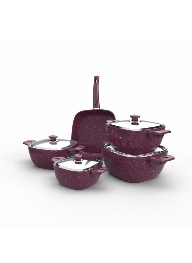 Top Chef Granite Set Of 9 Squares (Pot 28/24/20/18/Frying Pan 26) Burgandy