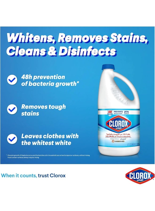 Clorox Liquid Bleach 1.89L, Kills 99.9% of Viruses and Bacteria, 48 Hours Prevents Bacteria Growth, Removes Stains - Image 3