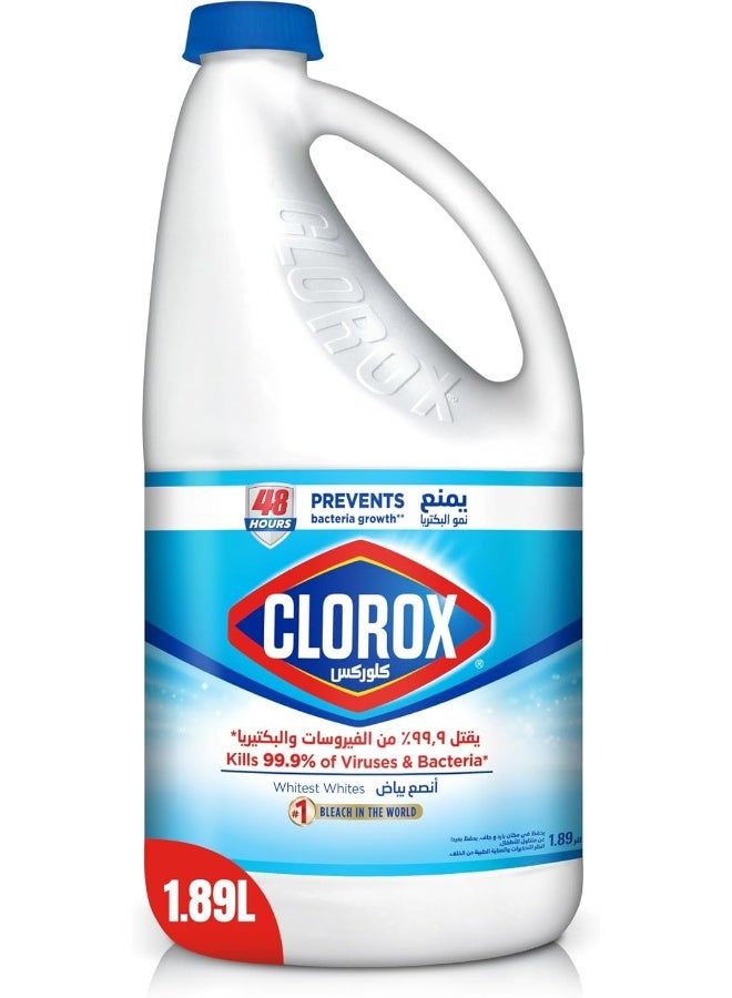 Clorox Liquid Bleach 1.89L, Kills 99.9% of Viruses and Bacteria, 48 Hours Prevents Bacteria Growth, Removes Stains - Image 1