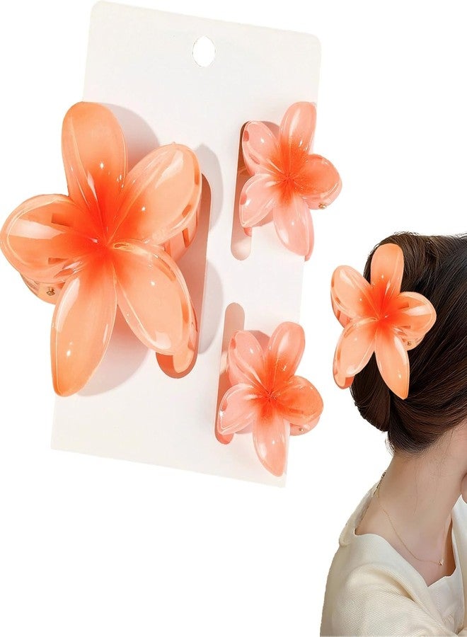 BIG BOX 3 pcs Flower Hair Clips,Hair Claw Clips,for Women Girls Thin Thick Curly Hair,Strong Non-slip,Beach Vacation Wedding Party Bridal Hair Accessories Seaside Holiday Hawaiian Beach (ORANGE 1+ 2 MINI PLUMERIA) - Image 1