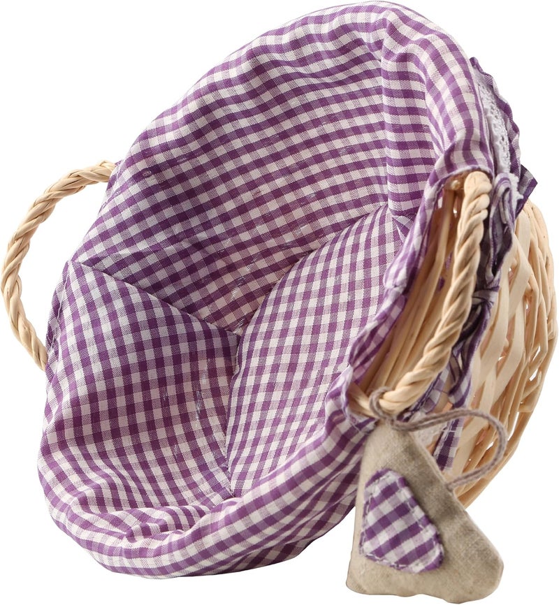 Premier Housewares Round Picnic Blanket Basket Hamper Handles Picnic Basket Washable Gingham Lining Purple Hamper Baskets for Gifts Bread Basket - Image 3