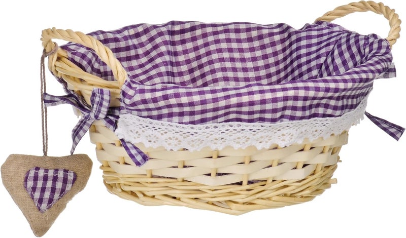 Premier Housewares Round Picnic Blanket Basket Hamper Handles Picnic Basket Washable Gingham Lining Purple Hamper Baskets for Gifts Bread Basket - Image 1