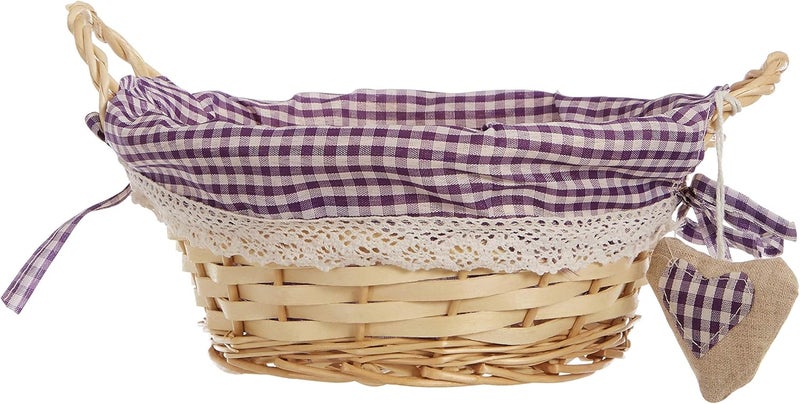 Premier Housewares Round Picnic Blanket Basket Hamper Handles Picnic Basket Washable Gingham Lining Purple Hamper Baskets for Gifts Bread Basket - Image 2