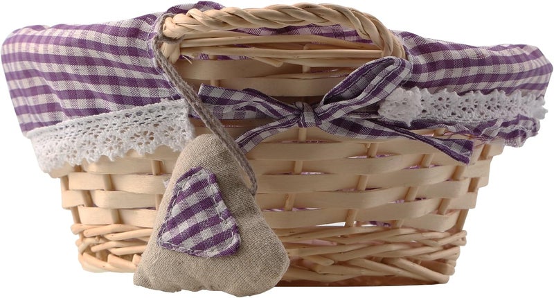 Premier Housewares Round Picnic Blanket Basket Hamper Handles Picnic Basket Washable Gingham Lining Purple Hamper Baskets for Gifts Bread Basket - Image 4