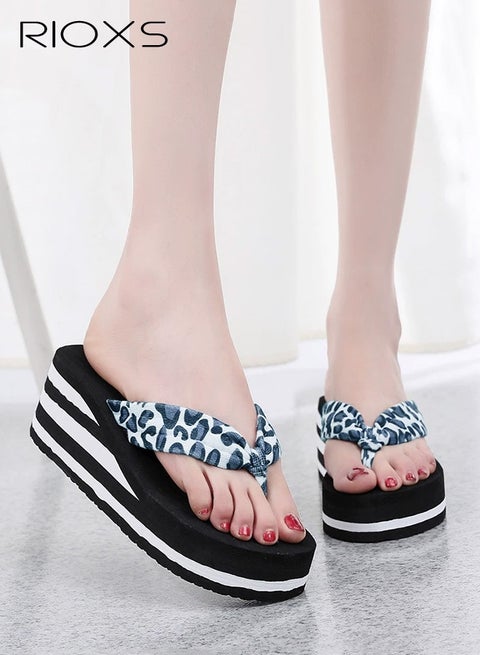 Women's Flip Flops, Comfortable Casual Slide Sandals, Beach Thong Slippers for Women, 6.5cm High Platform Flip Flop, Ladies Fashion Wedge Slipper, Non-Slip Sandals Lightweight Slip-ons for Indoor Outdoor, Black White Leopard Flip-Flops
