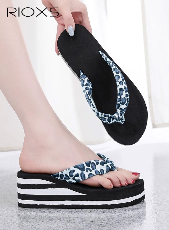 RIOXS Women's Flip Flops, Comfortable Casual Slide Sandals, Beach Thong Slippers for Women, 6.5cm High Platform Flip Flop, Ladies Fashion Wedge Slipper, Non-Slip Sandals Lightweight Slip-ons for Indoor Outdoor, Black White Leopard Flip-Flops - Image 5