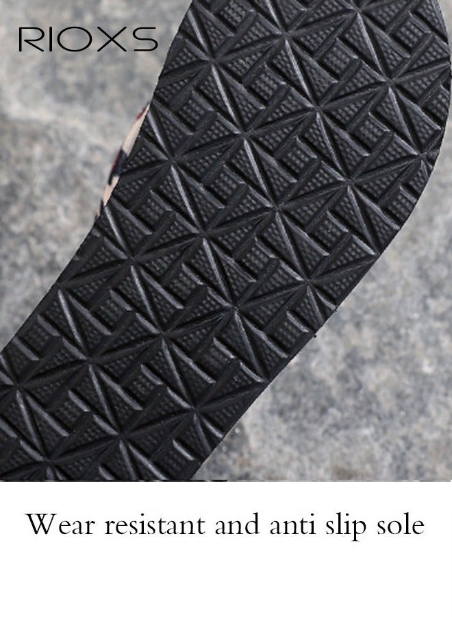 RIOXS Women's Flip Flops, Comfortable Casual Slide Sandals, Beach Thong Slippers for Women, 6.5cm High Platform Flip Flop, Ladies Fashion Wedge Slipper, Non-Slip Sandals Lightweight Slip-ons for Indoor Outdoor, Black White Leopard Flip-Flops - Image 3