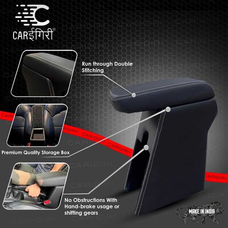 Carigiri Premium Finish Car Armrest with Storage Box And High Density Moulded Foam For Honda Amaze (Models-2018-2024) (Black With White Double Stitching,Nappa Leatherette) - Image 4