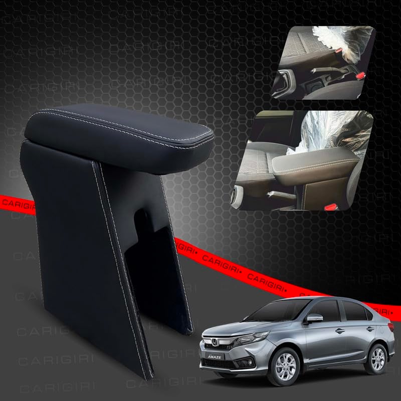 Carigiri Premium Finish Car Armrest with Storage Box And High Density Moulded Foam For Honda Amaze (Models-2018-2024) (Black With White Double Stitching,Nappa Leatherette) - Image 2