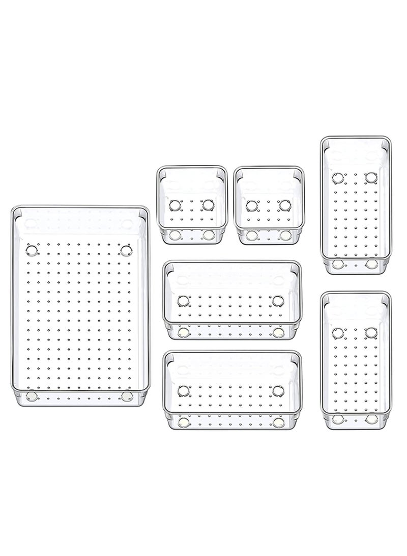 مجموعة من 7 قطع مكتب درج تخزين مجموعة ، 4 حجم درج من البلاستيك تخزين مربع ، ومناسبة للمطبخ ، حمام ، غرفة نوم ، مكتب ، وير ، مستحضرات التجميل ، والمجوهرات ، والأدوات الصغيرة - Image 2