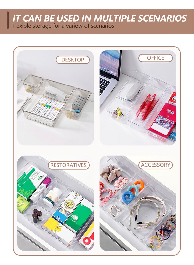 مجموعة من 7 قطع مكتب درج تخزين مجموعة ، 4 حجم درج من البلاستيك تخزين مربع ، ومناسبة للمطبخ ، حمام ، غرفة نوم ، مكتب ، وير ، مستحضرات التجميل ، والمجوهرات ، والأدوات الصغيرة - Image 5
