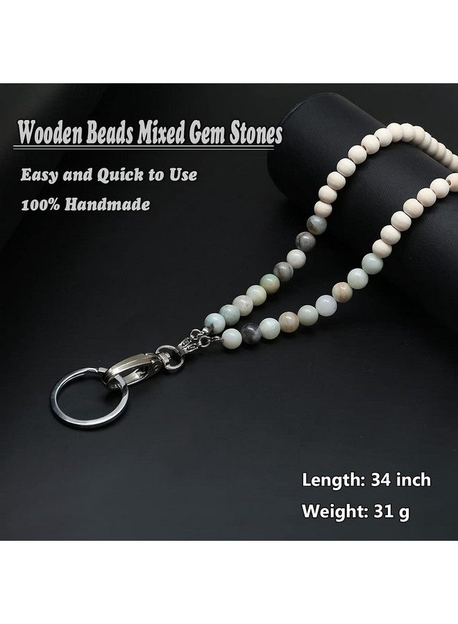 سي&إل أكسيسوريز أحزمة لبطاقات الهوية، حزام خشبي من الخرز الطبيعي لحامل النظارات، حزام لسلاسل النظارات للنساء (حجر الأمازونيت) - Image 3