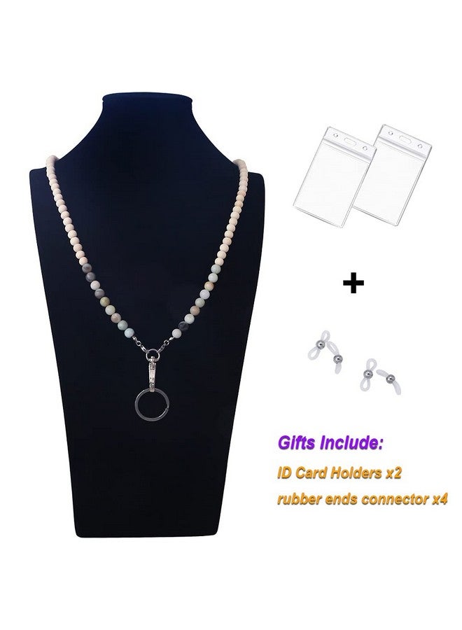 سي&إل أكسيسوريز أحزمة لبطاقات الهوية، حزام خشبي من الخرز الطبيعي لحامل النظارات، حزام لسلاسل النظارات للنساء (حجر الأمازونيت) - Image 4