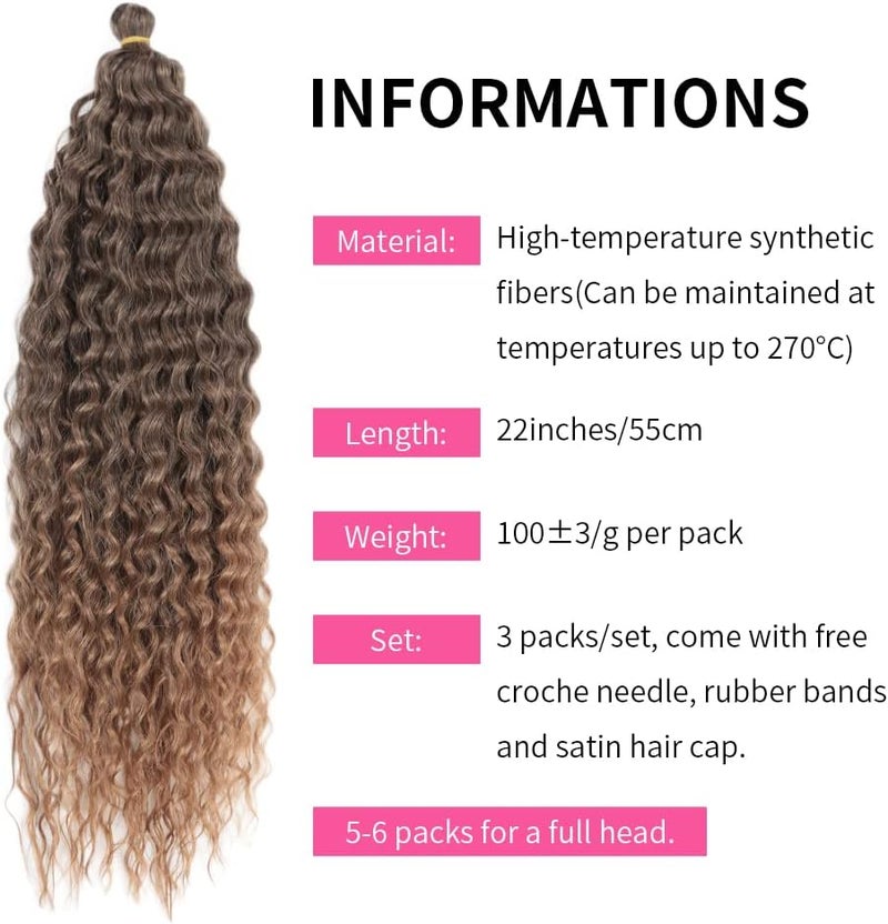 DSOAR 22 Inch 3 Packs Deep Twist Crochet Hair Ocean Wave Curly Bohemian Crochet Braids Deep Wave Hair Bundles Synthetic Hair Extensions for Women Girls - Image 5