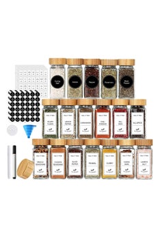 MahMir MahMir 24 Pcs Spice Jars with Labels 4oz Glass Spice Jars with Bamboo Lids 120 Labels Stickers, Shaker Lids, Collapsible Funnel, 2 Pens Seasoning Storage Bottles for Spice Rack, Cabinet Drawer  - Image 1