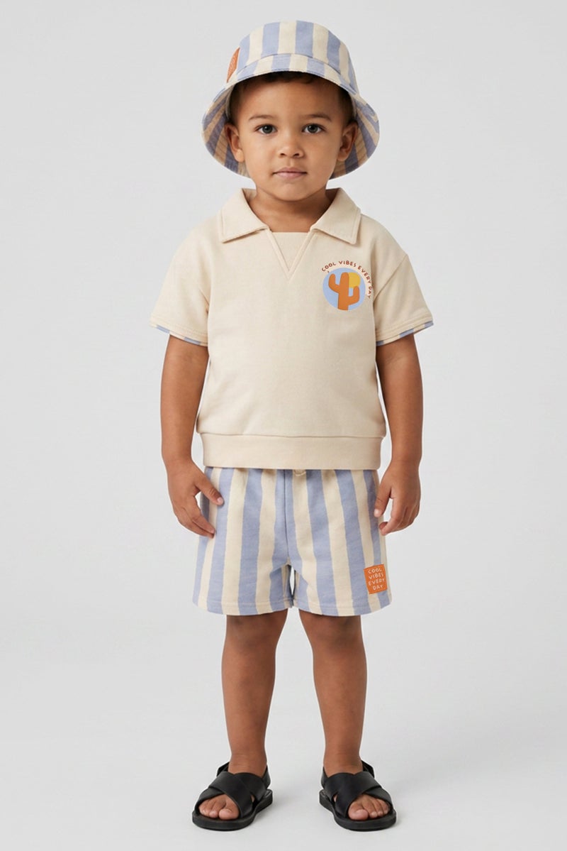 Lily & Jack Toddlers Boy 3 Pcs Graphic Print T-Shirt And Shorts With Hat Set, Multicolor - Image 1