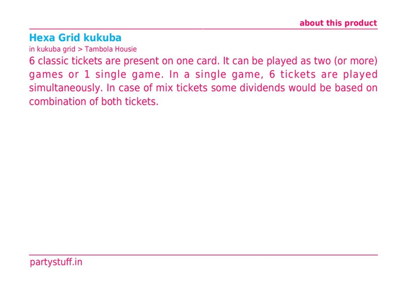 PartyStuff Tambola Housie - Kitty Party Hexa Classic grids (100 Piece) - Image 2