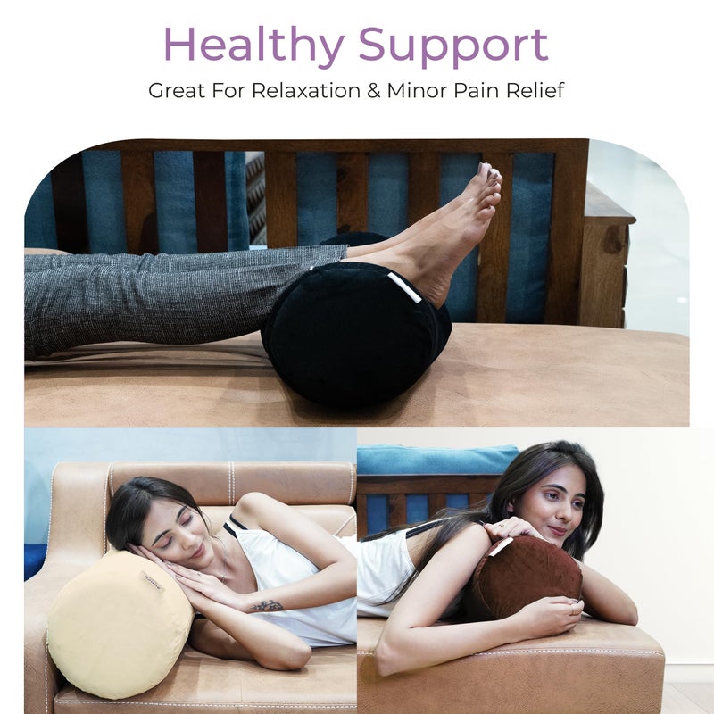 RINIPO RINIPO Memory Foam Orthopedic Cylindrical Bolster Cushion for Neck Pain Relief and Rest I Removable Washable Velvet Cover (1, Brown, 22" x 8" x 8") - Image 5