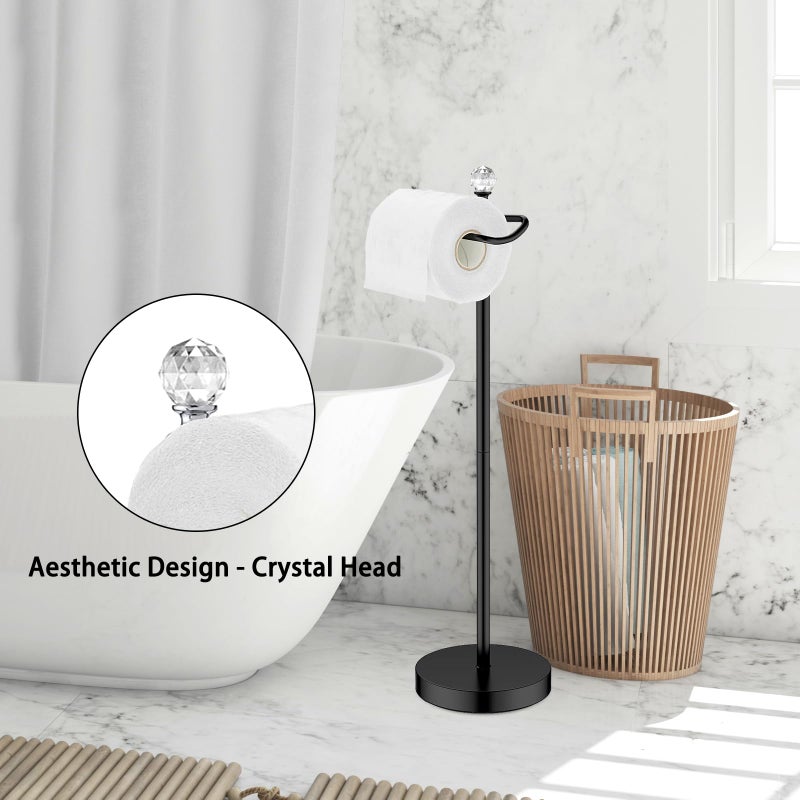 Rolabam Paper Holder Stand For Floor-Free Standing Toilet Paper Holder Stand For Bathroom Total Height 24.4"" With Crystal Ball  Matte Black Finished - Image 2