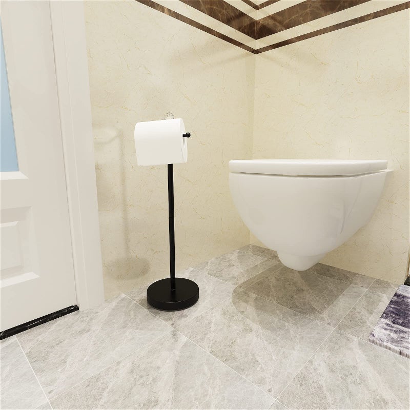 Rolabam Paper Holder Stand For Floor-Free Standing Toilet Paper Holder Stand For Bathroom Total Height 24.4"" With Crystal Ball  Matte Black Finished - Image 4