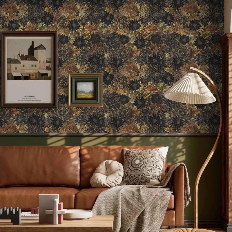 Abyssaly Boho Peel and Stick Wallpaper, Vintage Black Floral Contact Paper, Vinyl Self Adhesive Removable Dark Decorative Wall Paper for Bedroom Furniture Shelf Drawer Decor 17.3" x 118" - Image 3