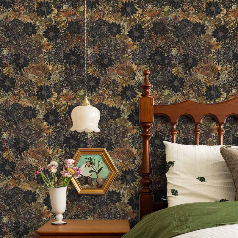 Abyssaly Boho Peel and Stick Wallpaper, Vintage Black Floral Contact Paper, Vinyl Self Adhesive Removable Dark Decorative Wall Paper for Bedroom Furniture Shelf Drawer Decor 17.3" x 118" - Image 2
