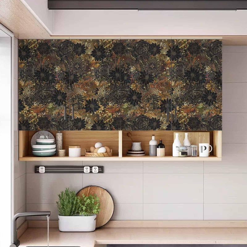 Abyssaly Boho Peel and Stick Wallpaper, Vintage Black Floral Contact Paper, Vinyl Self Adhesive Removable Dark Decorative Wall Paper for Bedroom Furniture Shelf Drawer Decor 17.3" x 118" - Image 5