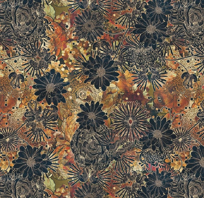Abyssaly Boho Peel and Stick Wallpaper, Vintage Black Floral Contact Paper, Vinyl Self Adhesive Removable Dark Decorative Wall Paper for Bedroom Furniture Shelf Drawer Decor 17.3" x 118" - Image 1