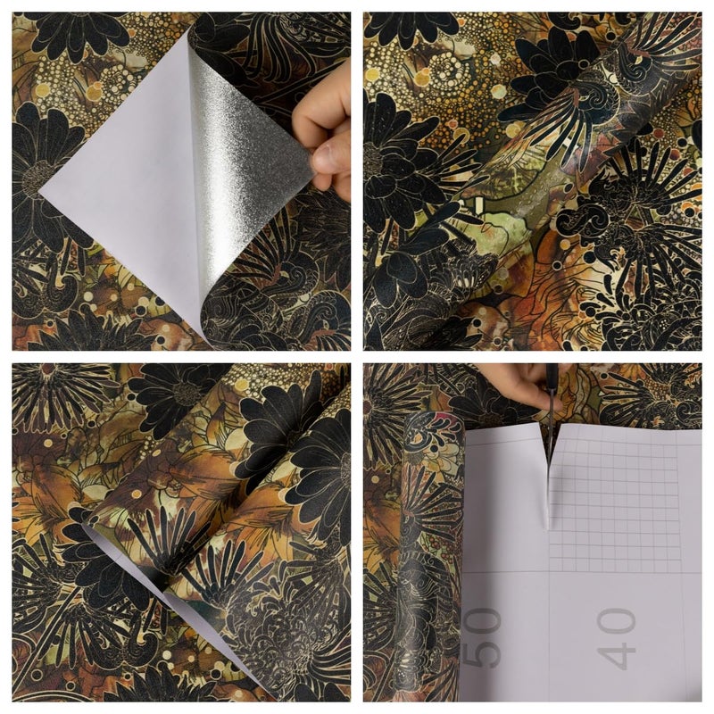 Abyssaly Boho Peel and Stick Wallpaper, Vintage Black Floral Contact Paper, Vinyl Self Adhesive Removable Dark Decorative Wall Paper for Bedroom Furniture Shelf Drawer Decor 17.3" x 118" - Image 4