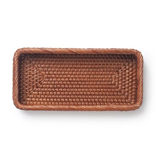 DECRAFTS Rattan Bathroom Vanity Trays Toilet Tank Baskets Long Narrow Hand Towel Storage Basket for Storage, Decorative (Honey Brown 10.2 x 4.9 x 1.6 inch) - Image 4