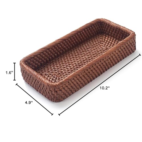 DECRAFTS Rattan Bathroom Vanity Trays Toilet Tank Baskets Long Narrow Hand Towel Storage Basket for Storage, Decorative (Honey Brown 10.2 x 4.9 x 1.6 inch) - Image 2