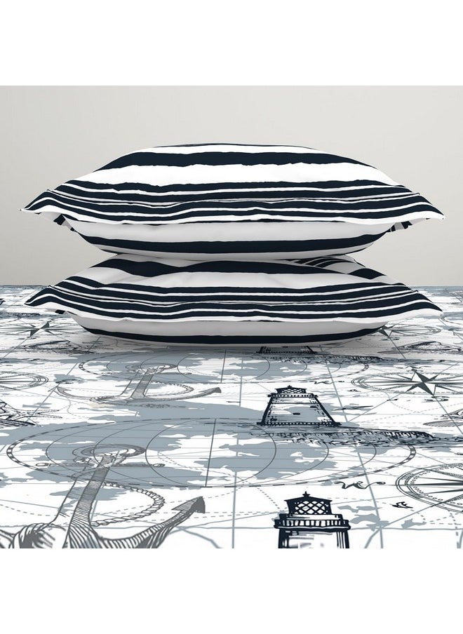 SPACES SPACES 100% Cotton Double Bedsheet with 2 Pillow Covers (Size 88 x 100 inch) | 144 TC Bed Sheet for Double Bed | Breathable Pure Cotton Queen Size Bedsheet | NAUTIQUE | Geometric Grey  - Image 5