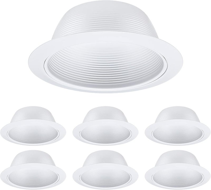 TORCHSTAR 6 Inch Classic White Recessed Can Light Trim, Step Baffle with Detachable Ring, Full Metal, Fit Halo/Juno Remodel Recessed Housing, Pack of 6 - Image 1