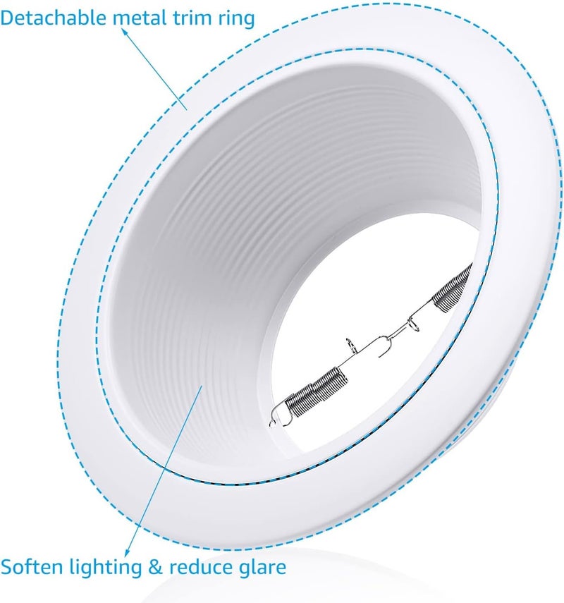TORCHSTAR 6 Inch Classic White Recessed Can Light Trim, Step Baffle with Detachable Ring, Full Metal, Fit Halo/Juno Remodel Recessed Housing, Pack of 6 - Image 3