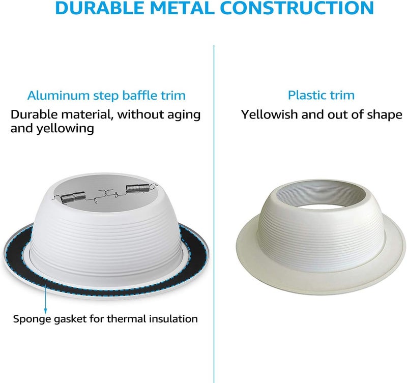TORCHSTAR 6 Inch Classic White Recessed Can Light Trim, Step Baffle with Detachable Ring, Full Metal, Fit Halo/Juno Remodel Recessed Housing, Pack of 6 - Image 4