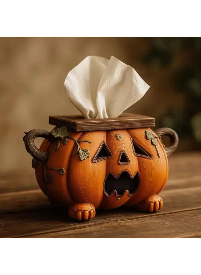 Halloween Pumpkin Tissue Box Holder With Eyes Mouth Scary Jack O Lantern Resin Toilet Paper Dispenser Style A - Image 2
