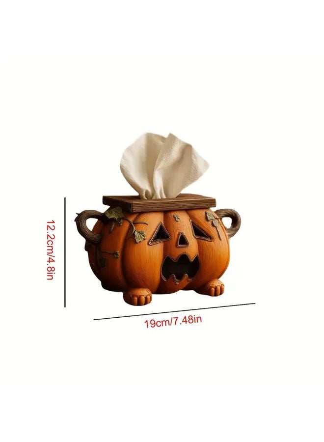 Halloween Pumpkin Tissue Box Holder With Eyes Mouth Scary Jack O Lantern Resin Toilet Paper Dispenser Style A - Image 4