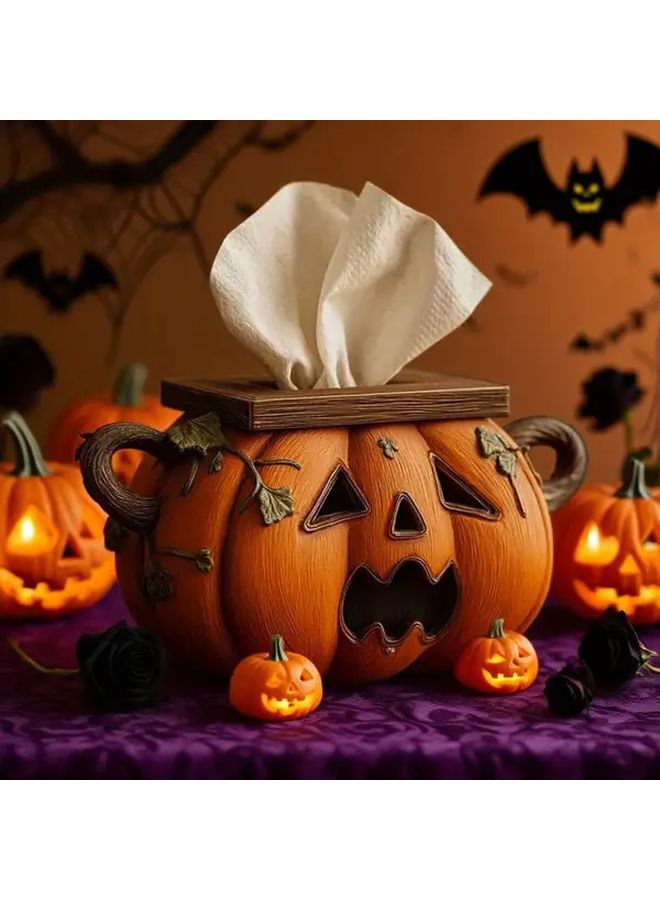 Halloween Pumpkin Tissue Box Holder With Eyes Mouth Scary Jack O Lantern Resin Toilet Paper Dispenser Style A - Image 3